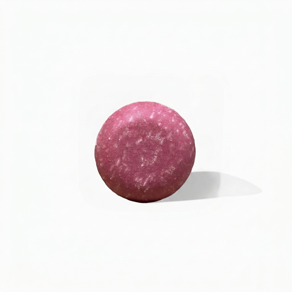 Strawberry Sugar Shampoo Bar on a near-white background with a soft shadow